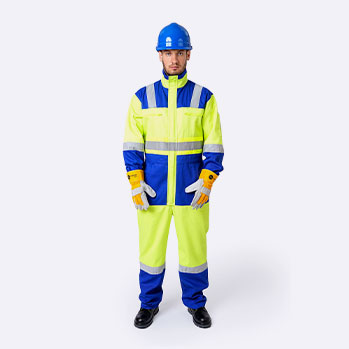 Color-blocked cotton flame-retardant bodysuit conforming to EN standards